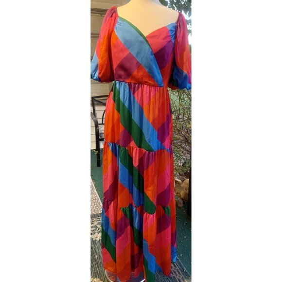 Skies are Blue Liliana Maxi Colorblock Puffy Sleeves Peasant Boho Size M - Picture 1 of 8